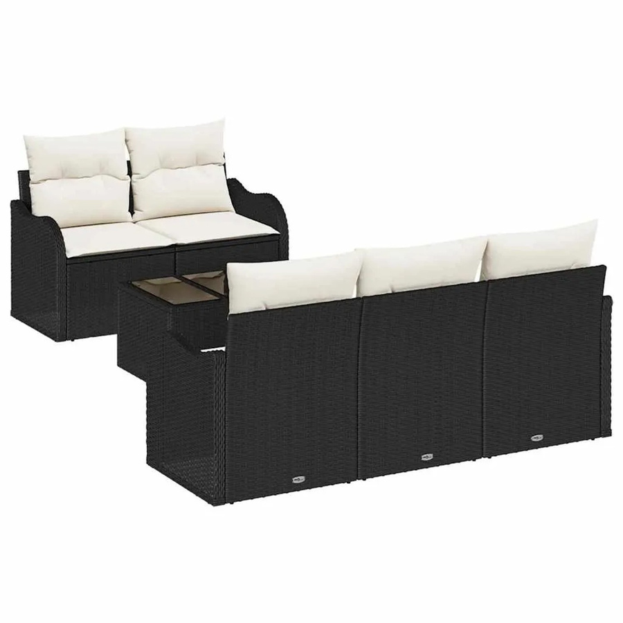 vidaXL Garten-Sofa-Set 6-teilig aus Polyrattan in Schwarz mit Polsterkissen für Terrasse und Garten - Bild 2