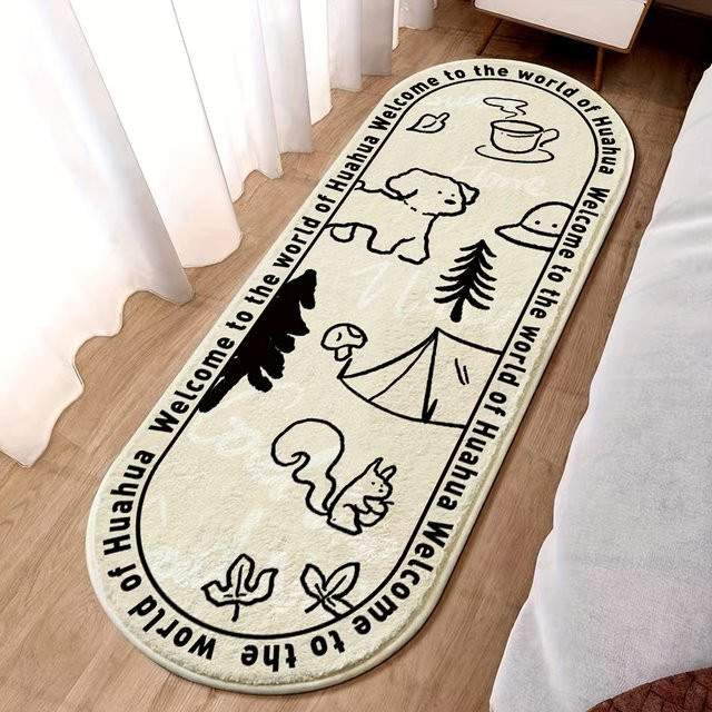 VIKAMA Nachttischmatte in Schwarz-Weiß, minimalistisches Cartoon-Design, weich und rutschfest für Schlafzimmer und Wohnzimmer - Bild 1