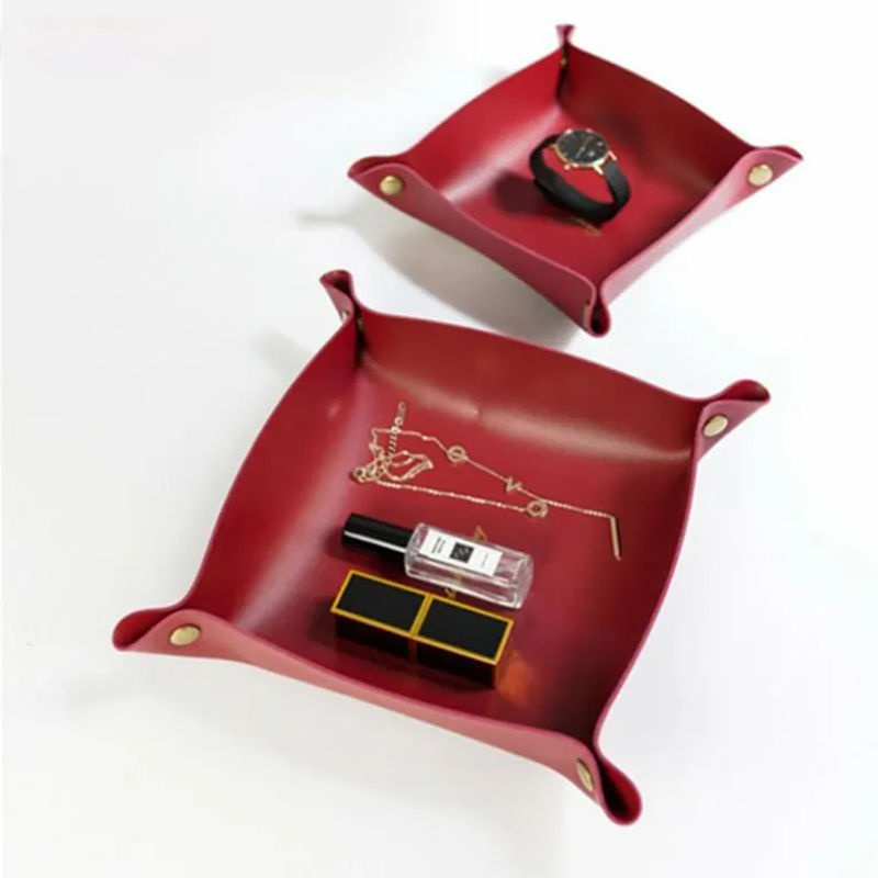 BC-Warm Home Ablagefläche aus Leder im skandinavischen Stil, rundes Organizer-Tablett für Schmuck und Kosmetik, Schwarz, B/T: 22 x 22 cm - Bild 2