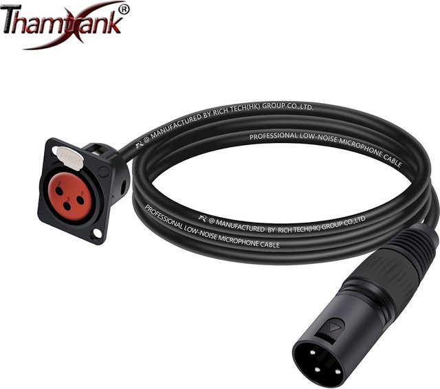 Thamtrank XLR-Adapter 3-poliger Mikrofon-Konverter als D-Typ Panelmontage Durchgangskabel in Schwarz - Bild 1