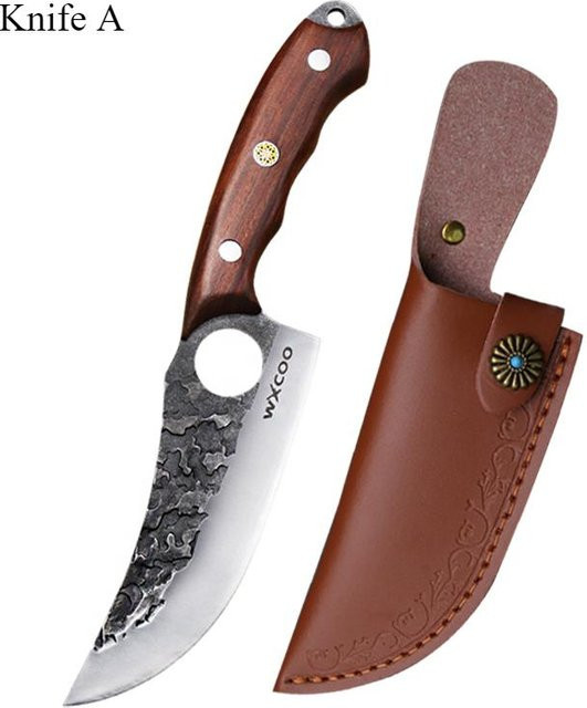 Handgeschmiedetes Fleischerbeil aus Edelstahl von IKKNIFE in Silber mit Messerteilungsmesser-Kombination - Bild 1