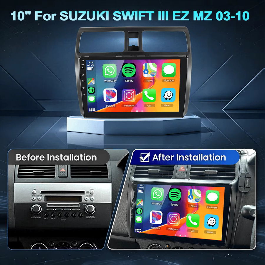 ESSGOO 9-Zoll Android 15 Autoradio für SUZUKI SWIFT III EZ MZ 2003-2010 mit 4+64G Speicher, GPS-Navigation, kabellosem Carplay, Android Auto, Bluetooth, Wifi und IPS Touchscreen in Schwarz - Bild 2