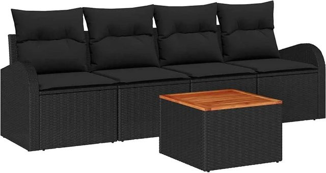 vidaXL Garten-Sofa-Set 5-teilig aus Poly-Rattan in Schwarz mit Tisch und Sitzmöbeln mit Stauraumfunktion - Bild 1