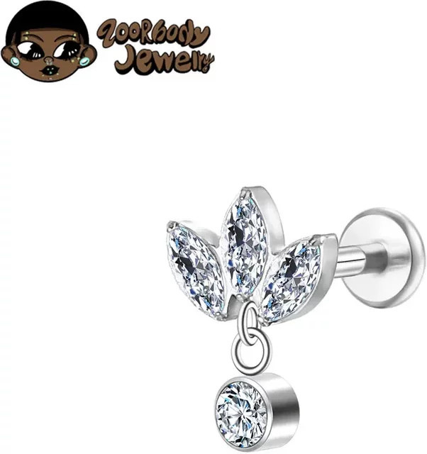 ZOORBODY JEWELRY Ohrring Titan, Drei Marquise mit CZ, Lotusblume, Unisex - Bild 1