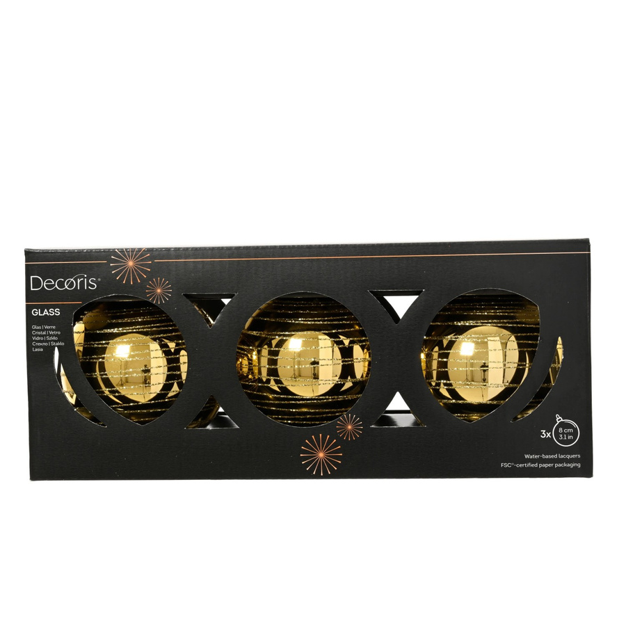 Decoris Weihnachtskugeln aus Glas in Hellgold, 3-teiliges Set, Durchmesser: 8 cm - Bild 2