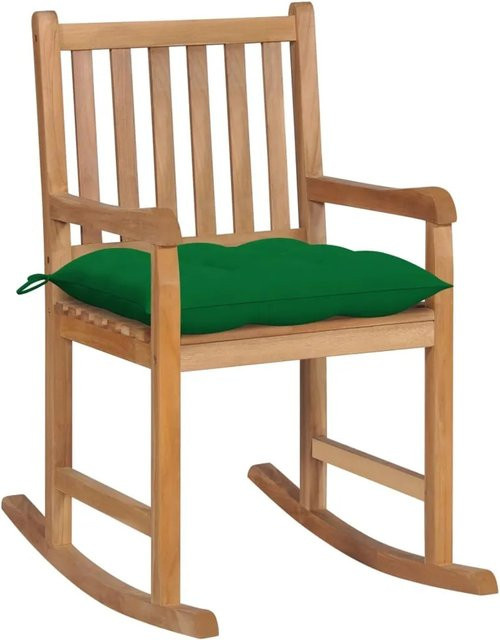 vidaXL Schaukelstuhl aus Teakholz mit grünem Kissen und Armlehnen - Bild 1