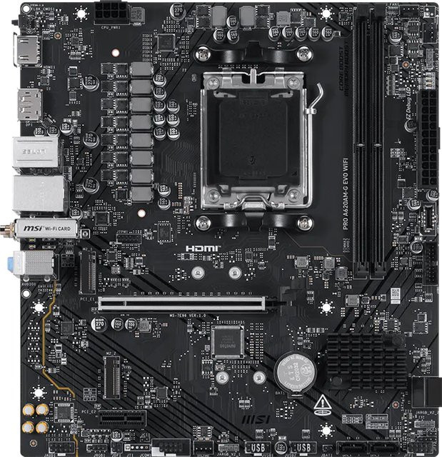 MSI Pro A620AM-G EVO WIFI Mainboard AMD A620 Sockel AM5 Micro ATX DDR5 WiFi 6E Schwarz - Bild 1