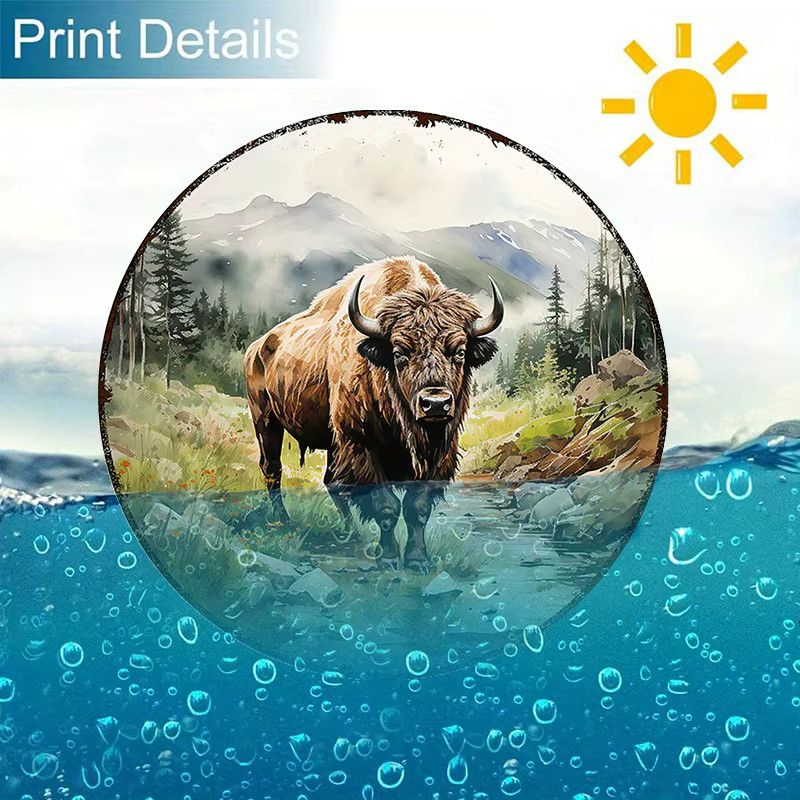 Rustikales Bison Aluminium-Metallschild von Potdemiel, rund, Durchmesser: 20,32 cm - Bild 3