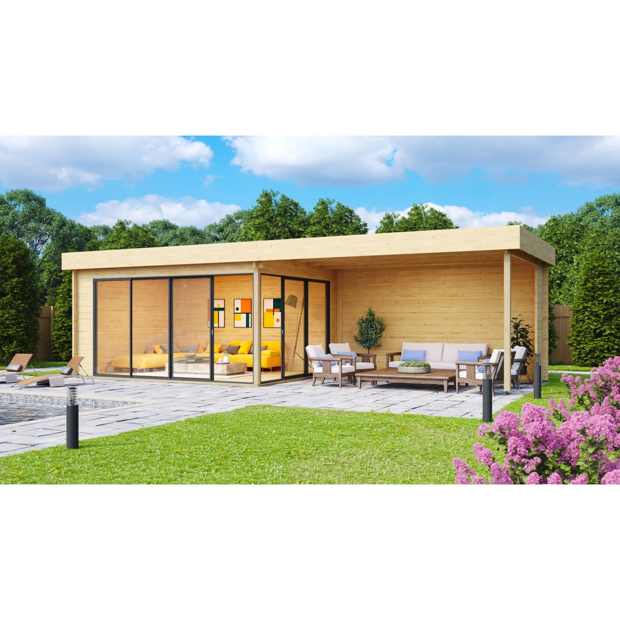 Fjordholz Gartenhaus Alu Concept 44 A mit Anbau aus imprägnierter Kiefer in Braun - Bild 2