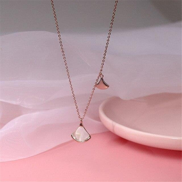 Halskette mit Anhänger 925 Sterling Silber, Shell Sektor Form, Rose Gold, Damen - Bild 1