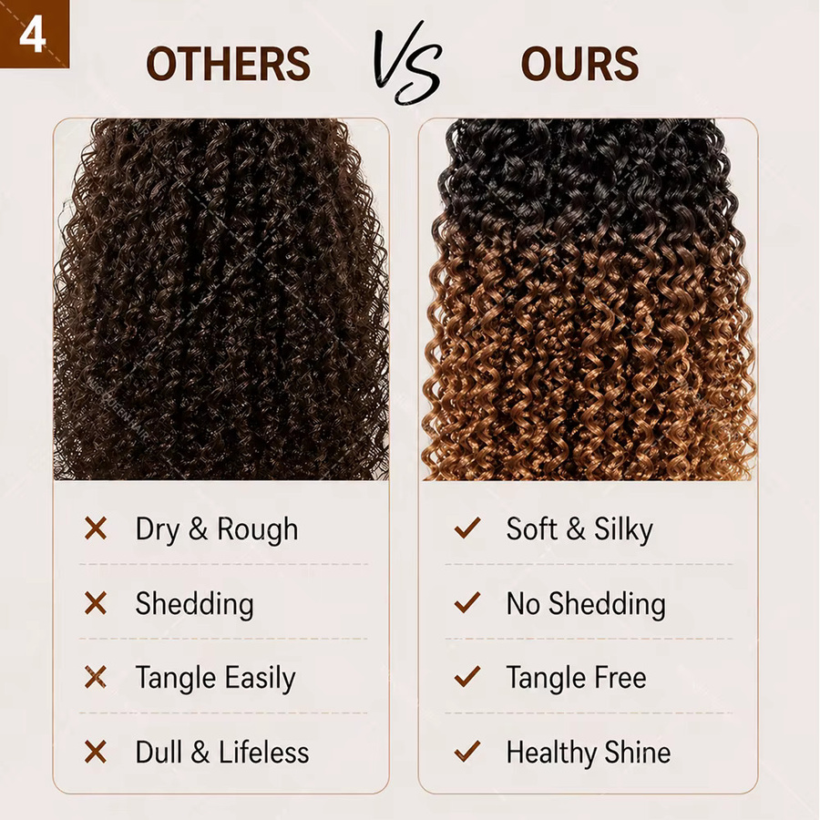 Wig Queen Echthaar-Häkelverlängerungen, Kinky Curly Feather Bundles, TB30 - Bild 5