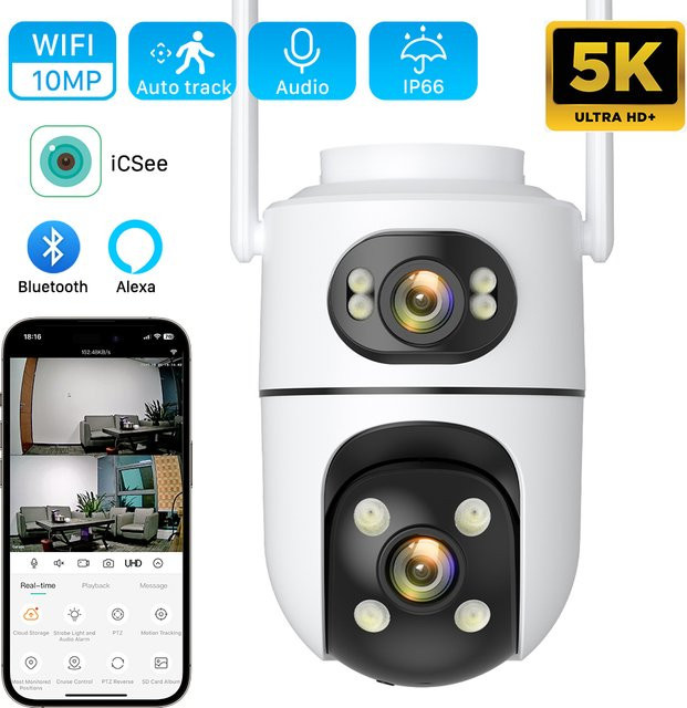 ANBIUX Outdoor IP Kamera mit Dual Objektiv, 5K 10MP HD Wifi PTZ Sicherheitscamera mit Auto Tracking, Weiß - Bild 1
