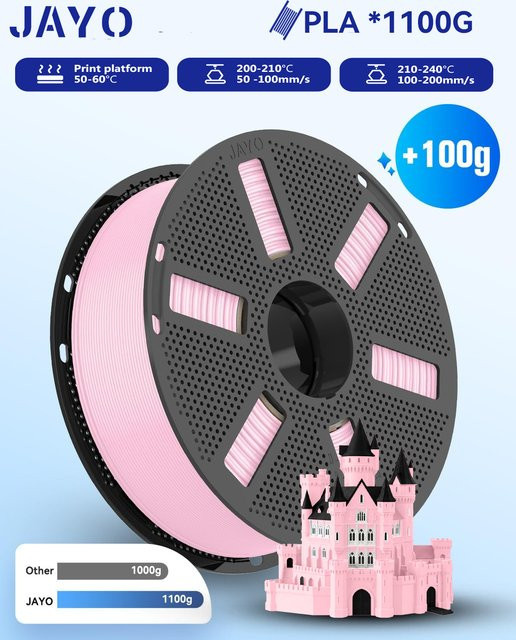 JAYO 3D PLA Filament 1,75mm Pink, 1,1 kg Rolle, blasenfrei und ungiftig für FDM Drucker und 3D-Stifte - Bild 1