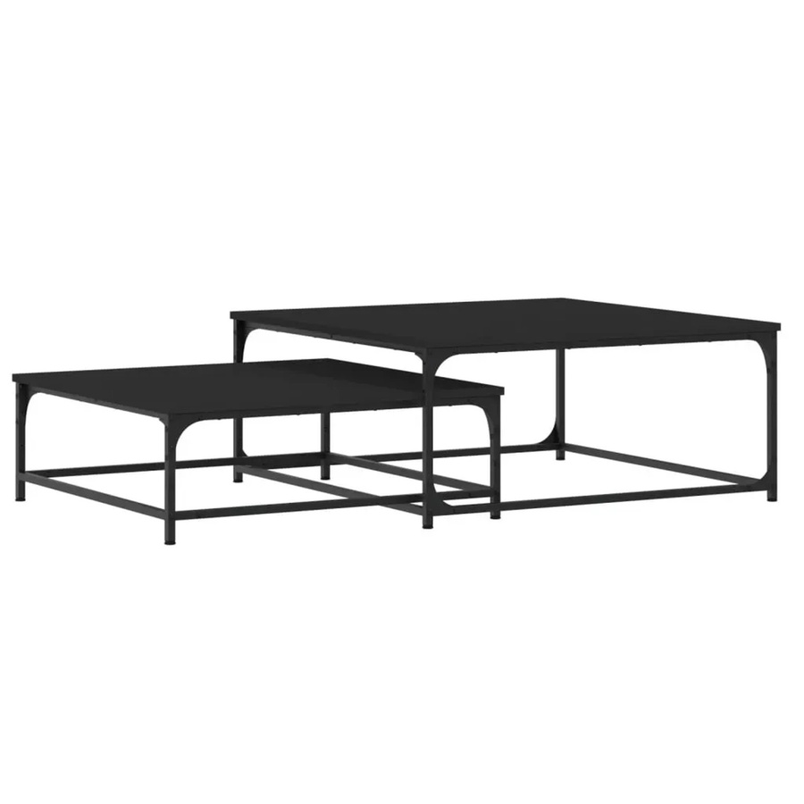 vidaXL Satztische 2er Set Modell 4 in Schwarz, modernes Design aus Holzwerkstoff und Eisen, quadratisch und matt - Bild 2