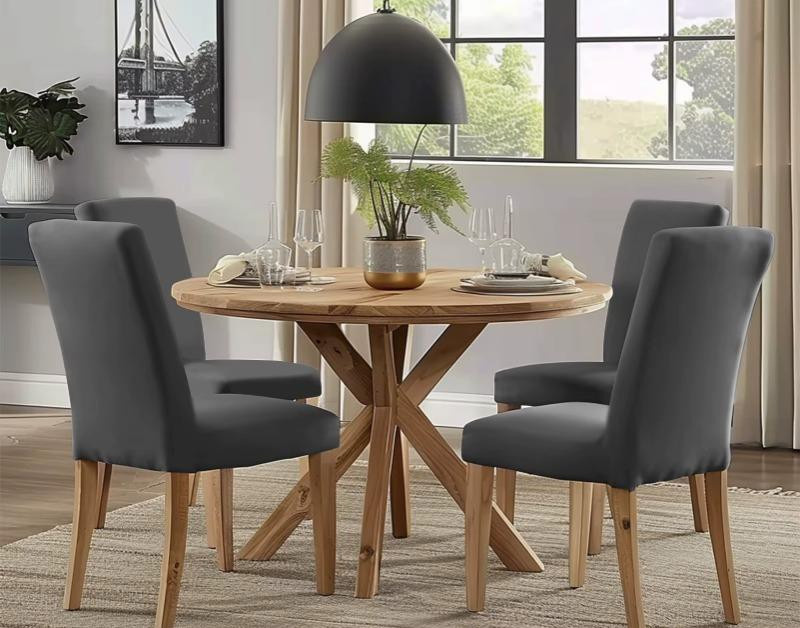 6er Set elastische Stuhlhusse aus Spandex in Grau für Esszimmer und Hochzeiten - Bild 3