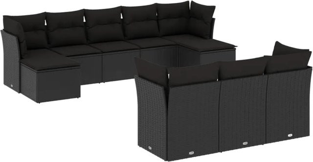 vidaXL 10-tlg. Garten-Sofagarnitur in U-Form aus schwarzem Poly-Rattan mit Kissen und Stauraum - Bild 1