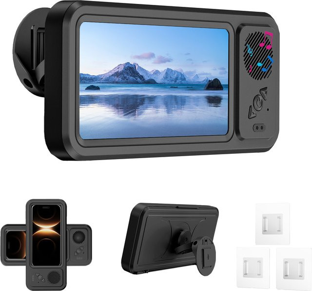 Oatsbasf Dusch-Handyhalterung mit kabellosem Bluetooth-Lautsprecher, wasserdichte Wandmontage für 4-7 Zoll Smartphones in Schwarz oder Weiß - Bild 1