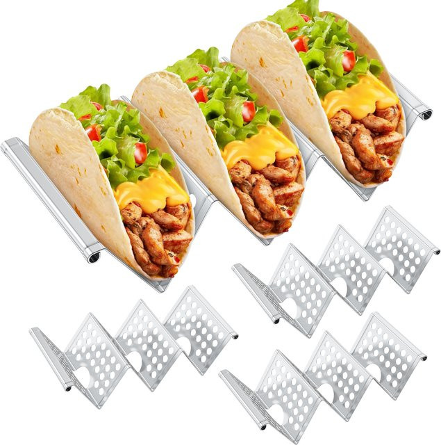 Willstar Taco Halter Set aus Edelstahl in Silber, W-förmiger Aushöhlen-Stil für Tortillas, Burritos und Pfannkuchen - Bild 1