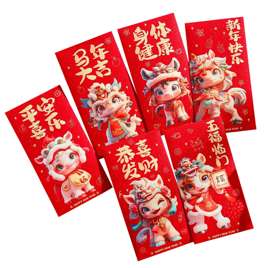 6 Stück Rote Geldumschläge für das Chinesische Neujahr 2026 Jahr des Pferdes aus Papier - Bild 3