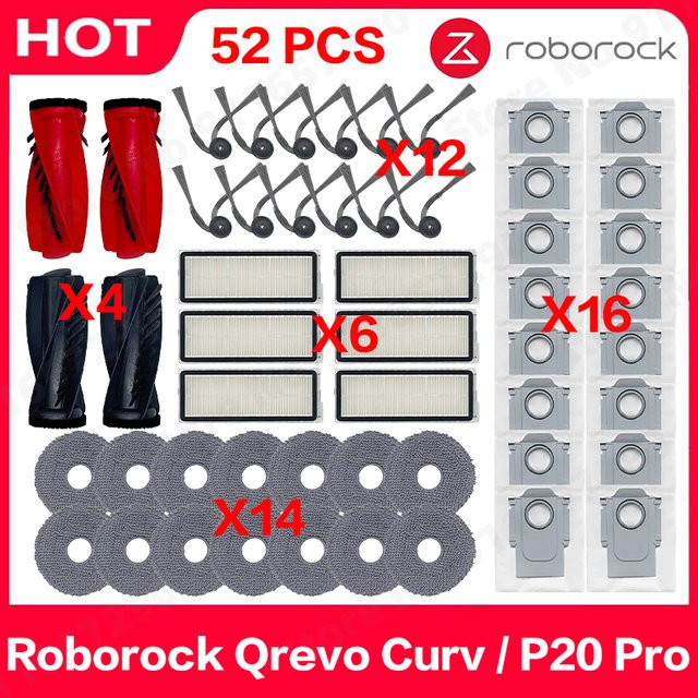 Roborock Zubehör-Set für Qrevo Curv und P20 Pro mit Hauptbürste, Seitenbürste, Hepa-Filter, Wischtuch und Staubbeuteln in Multicolour - Bild 1
