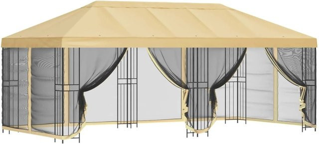 vidaXL Pavillon mit Seitenwänden aus Polyester und Stahl in Creme/Beige, B: 6 m, T: 3 m, H: 2,5 m - Bild 1