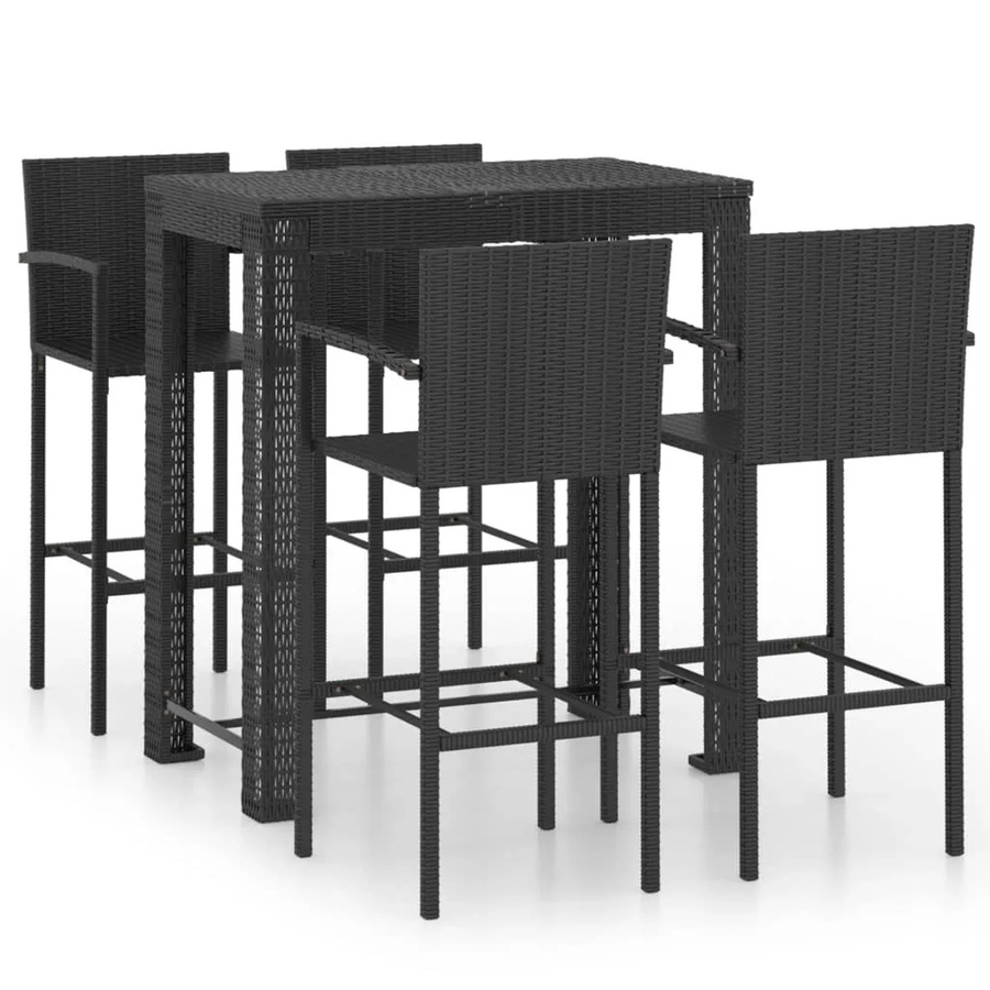 vidaXL 5-tlg Garten-Bar-Set aus Poly-Rattan und pulverbeschichtetem Stahl in Schwarz, B/T/H: 110,5 x 60,5 x 60,5 cm - Bild 2