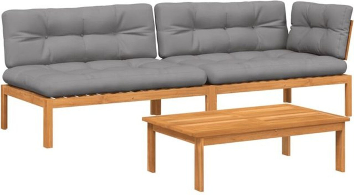 3-teilige moderne Garten-Sofagarnitur aus Akazienholz mit grauen Kissen von vidaxl - Bild 1