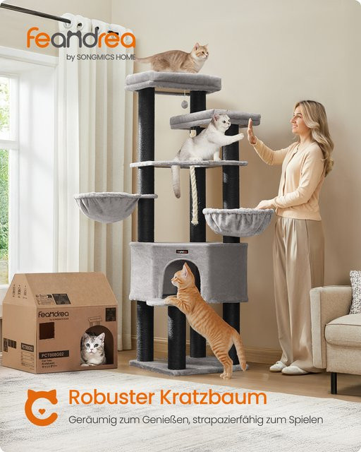 Feandrea Kratzbaum für große Katzen in Hellgrau mit dicken Sisalstämmen, H x B x T: 186,7 x 55 x 55 cm - Bild 1