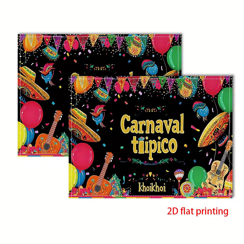 Tiipico Karnevals-Tischset aus Leinen mit buntem Luftballon, Instrumente und Konfetti-Design, Mehrfarbig, Breite: 40 cm - Bild 3