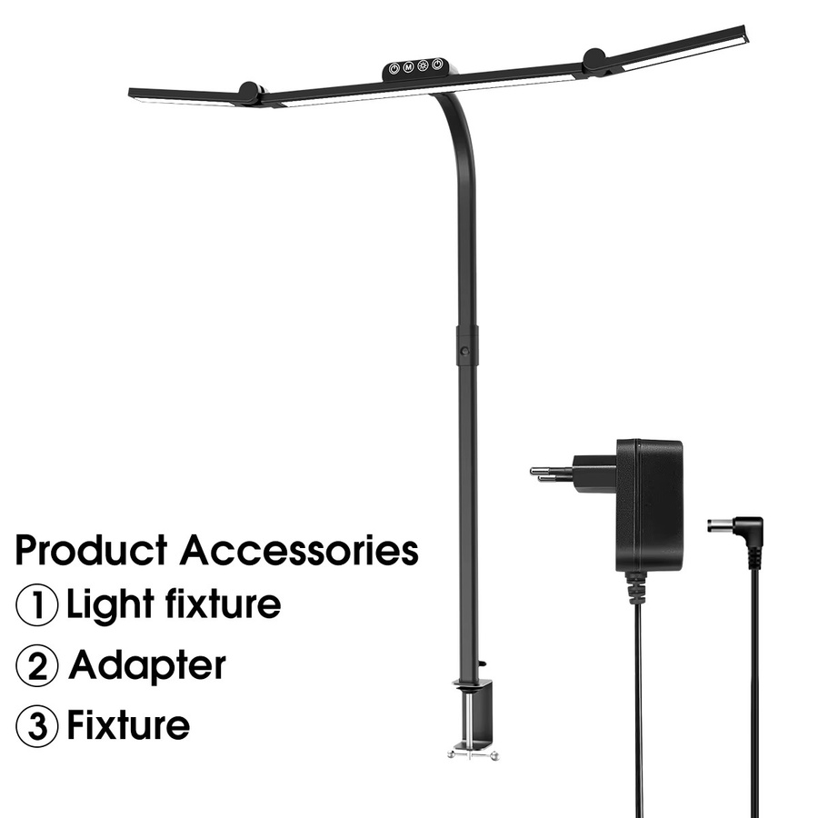 Intelligente LED-Schreibtischlampe mit Doppelkopf und Klemme in Schwarz, verstellbare Arbeitsleuchte für Home Office mit Dimmer und Touch-Bedienung - Bild 2