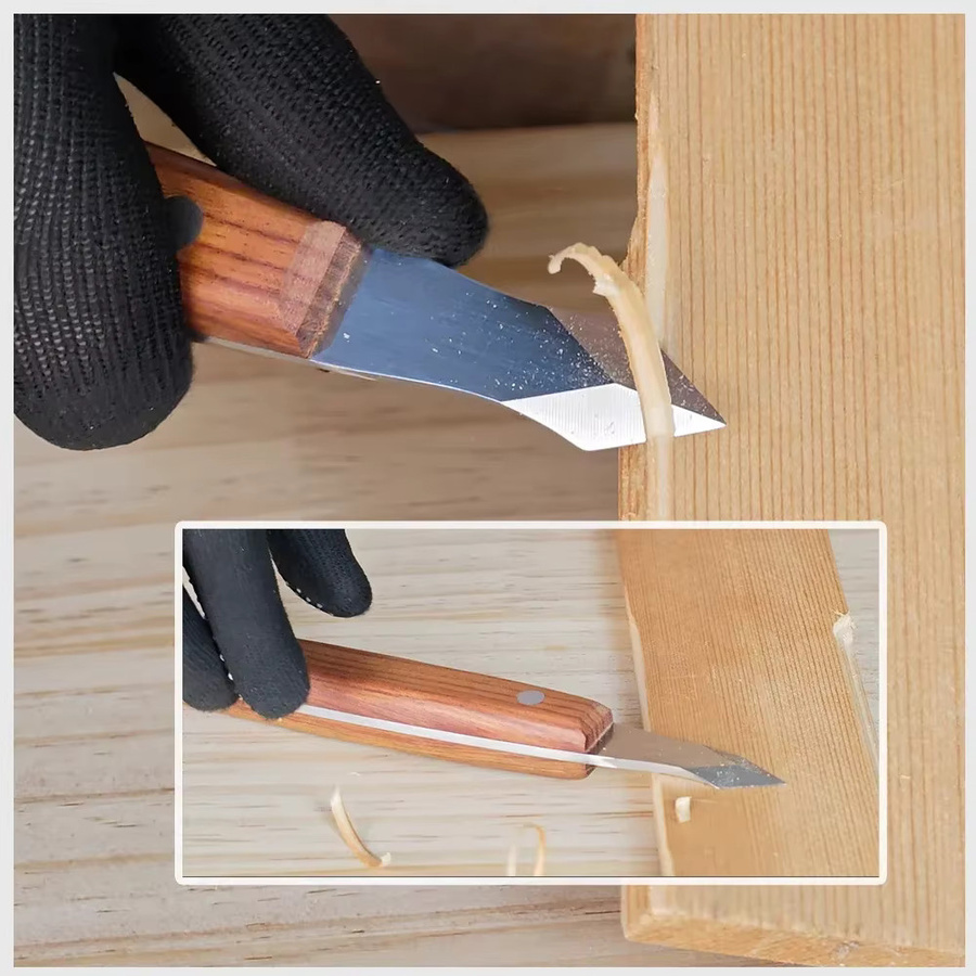 Allsome Markierungsmesser für die Holzbearbeitung aus Kohlenstoffstahl mit Holzgriff und Lederscheide, 7,6 Zoll - Bild 4