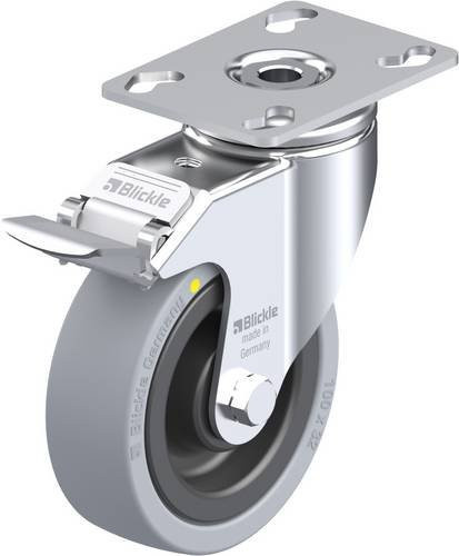 Blickle Lenkrolle LKPA-VPA 101K-FI-EL mit Feststeller in Schwarz und Silber, Rad-Durchmesser: 100 mm, Tragfähigkeit: 80 kg - Bild 1