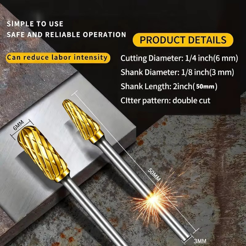 10-teiliges Titanbeschichtetes HSS-Rotationsfräser-Set in Gold mit 1/8 Zoll Schaft für Multi-Material-Schleifen und Schnitzen - Bild 3