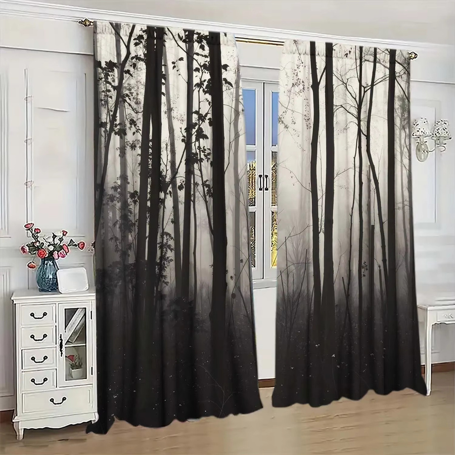 VOZMIO Vorhang Set mit 2 Paneelen im ästhetischen Wald-Design und Rauchdruck für deine künstlerische Heimdekoration - Bild 4