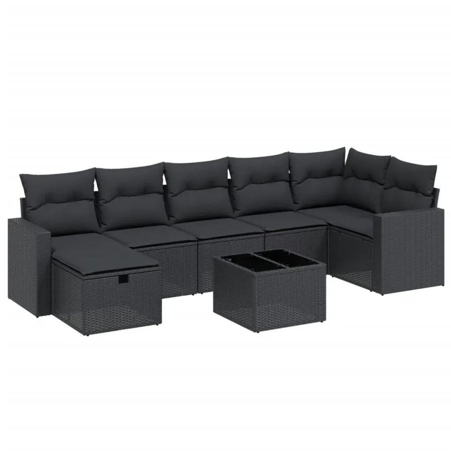 vidaXL 8-teilige Garten-Sofagarnitur in L-Form aus schwarzem Poly-Rattan mit Kissen und pulverbeschichtetem Stahlgestell - Bild 2