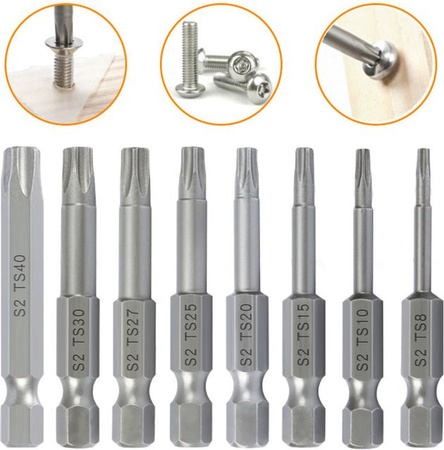 VIBRATITE Magnetisches Schraubendreher Bit Set mit Loch, 8-teilig, 1/4 Hex Schaft, Torx T8-T40