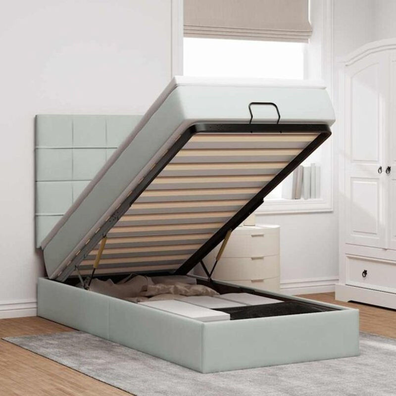 vidaxl Polsterbett Ottoman mit Matratze und LED in Hellgrau, Samt, B/T/H: 90 x 190 x 128 cm - Bild 1