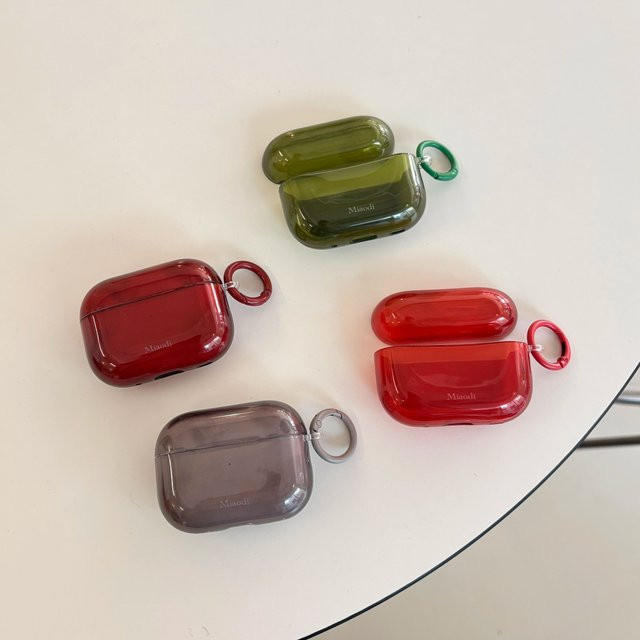 Transparente Schutzhülle für Apple AirPods 1, 2, 3, 4, Pro, Pro 2 und Pro 3 mit Ring in Rot, Grün, Grau und Weinrot - Bild 1
