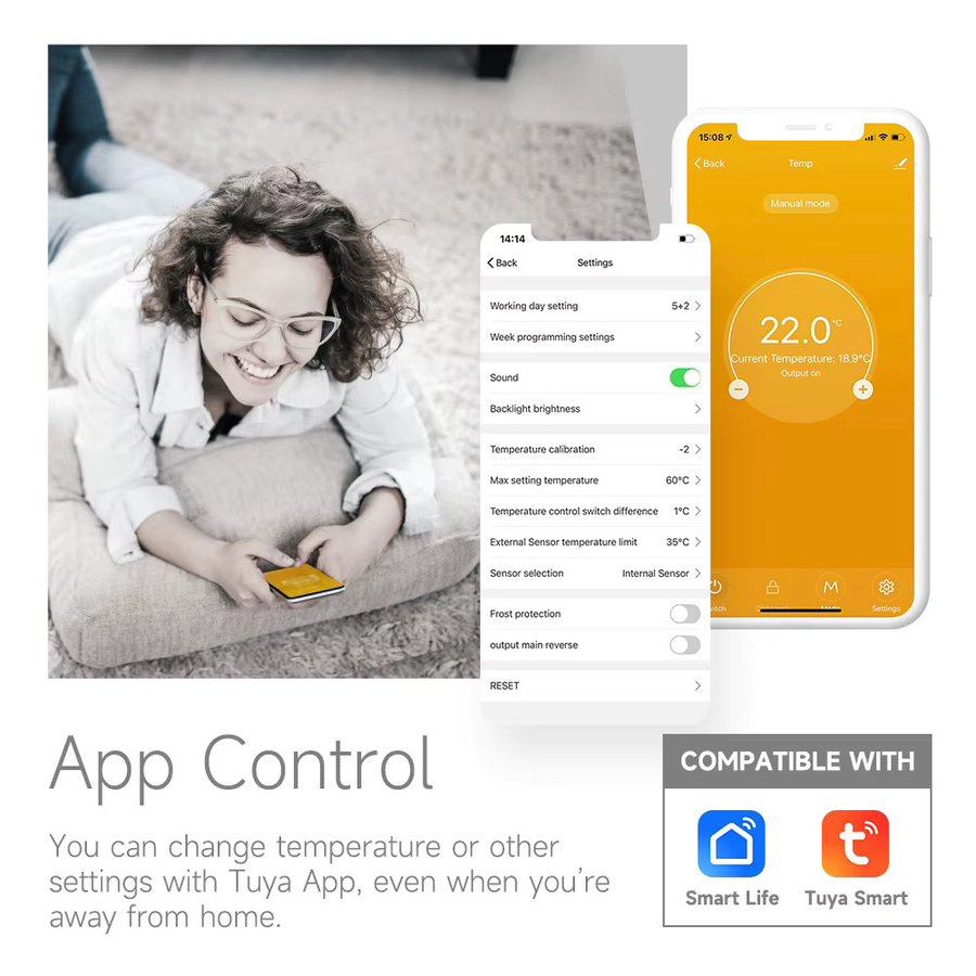Beok Tuya WLAN-Raumthermostat für Gas- und Elektroheizungen, Smart Home Thermoregler mit App-Steuerung in Weiß - Bild 2