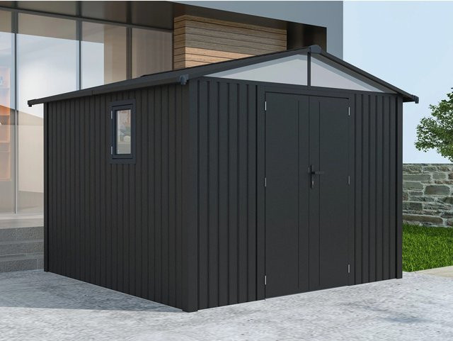 StarLine Metall Gerätehaus Modell Trend in Anthrazit mit 7,56 m² Grundfläche, Doppeldoor und Fenster - Bild 1