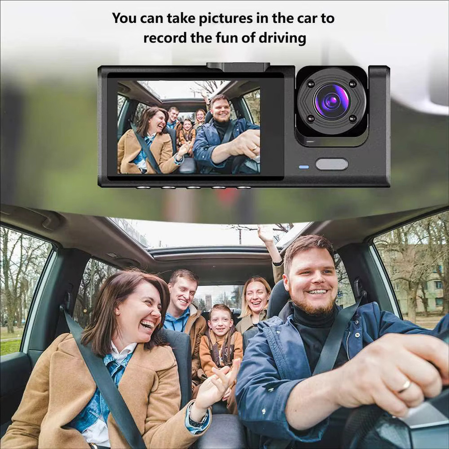 AutoCam WIFI Triple Kamera Dashcam in Schwarz mit 1080P Full HD und Nachtsicht als 3-Kanal Auto Innen und Außen Recorder - Bild 2