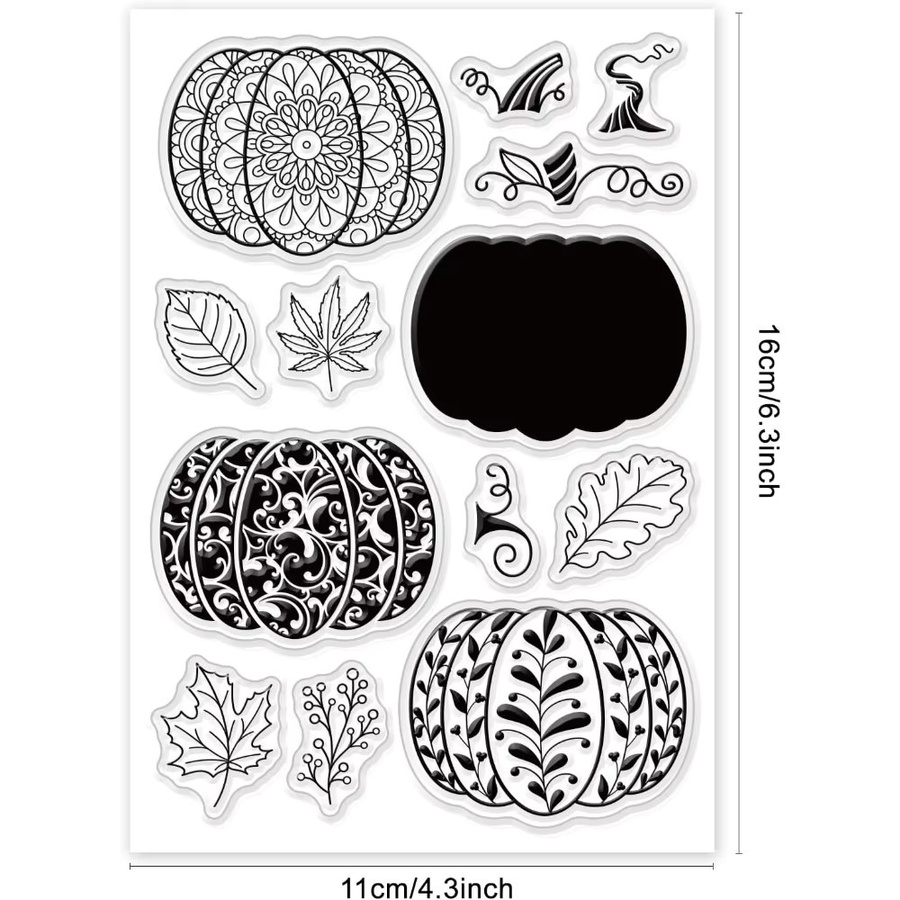 Transparenter Silikon-Stempel mit Halloween-Kürbis und Herbstmotiven für Bastelarbeiten - Bild 2