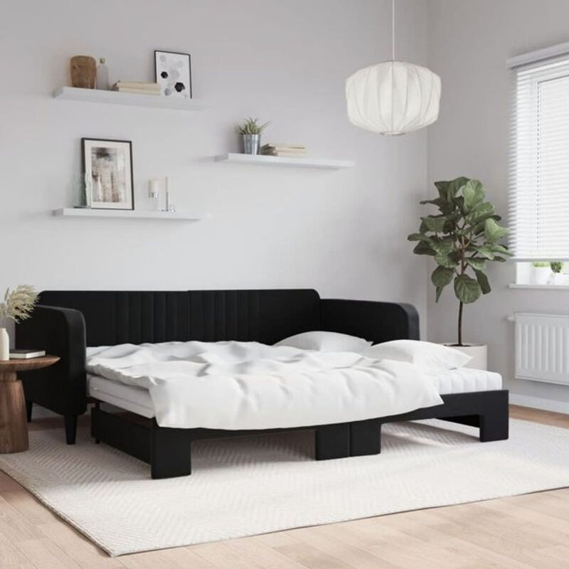 Ausziehbares Funktionsbett Vidaxl aus Samt in Schwarz mit Matratze B/T: 100 x 200 cm - Bild 1