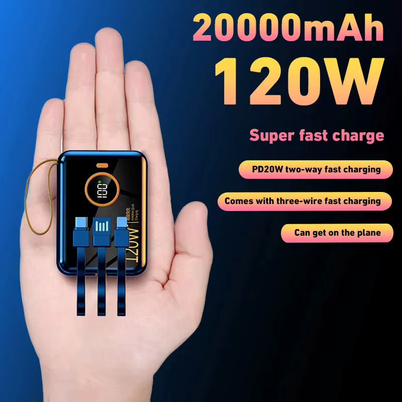 Tragbare Powerbank mit 30000 mAh Kapazität und 120W Schnellladefunktion inklusive integriertem Kabel für iPhone und Samsung, erhältlich in Schwarz oder Weiß - Bild 3