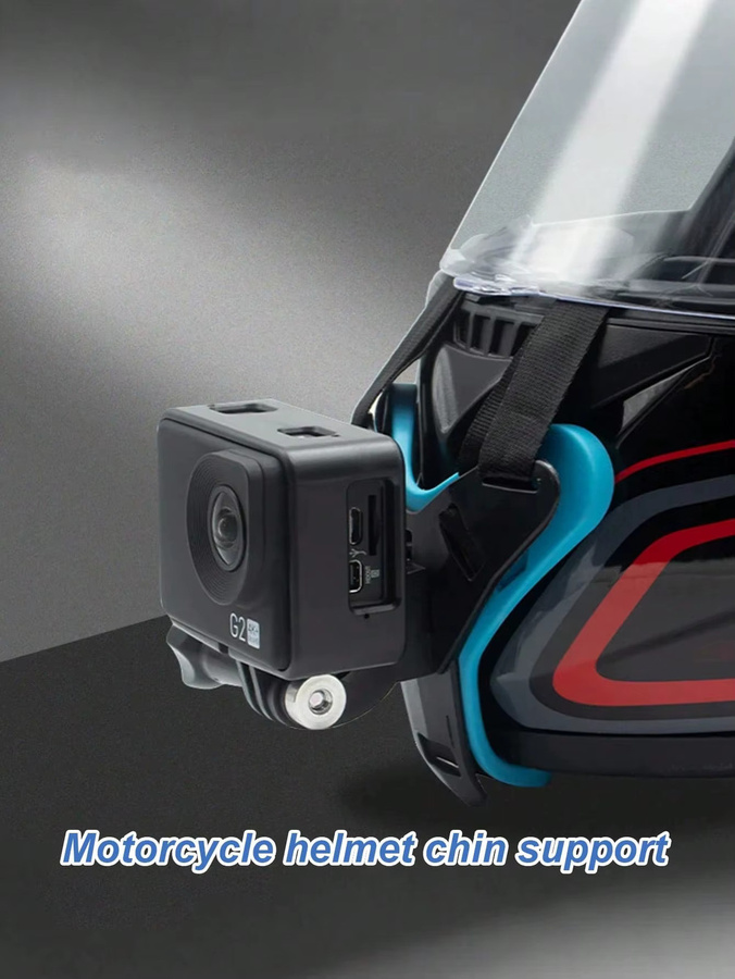 Universelle Kinnhalterung für Motorradhelme mit integrierter Action-Kamera-Halterung und Schnellverschluss in Schwarz oder Blau - Bild 3
