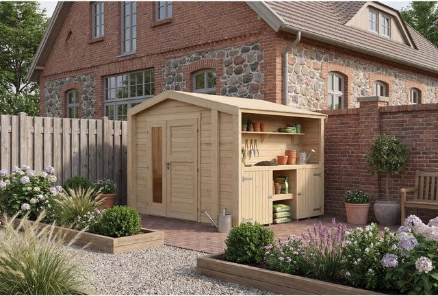 Weka Holz-Gartenhaus Killarney mit Satteldach in Braun, Unbehandelt, B: 311 cm, T: 263 cm, H: 241 cm - Bild 1