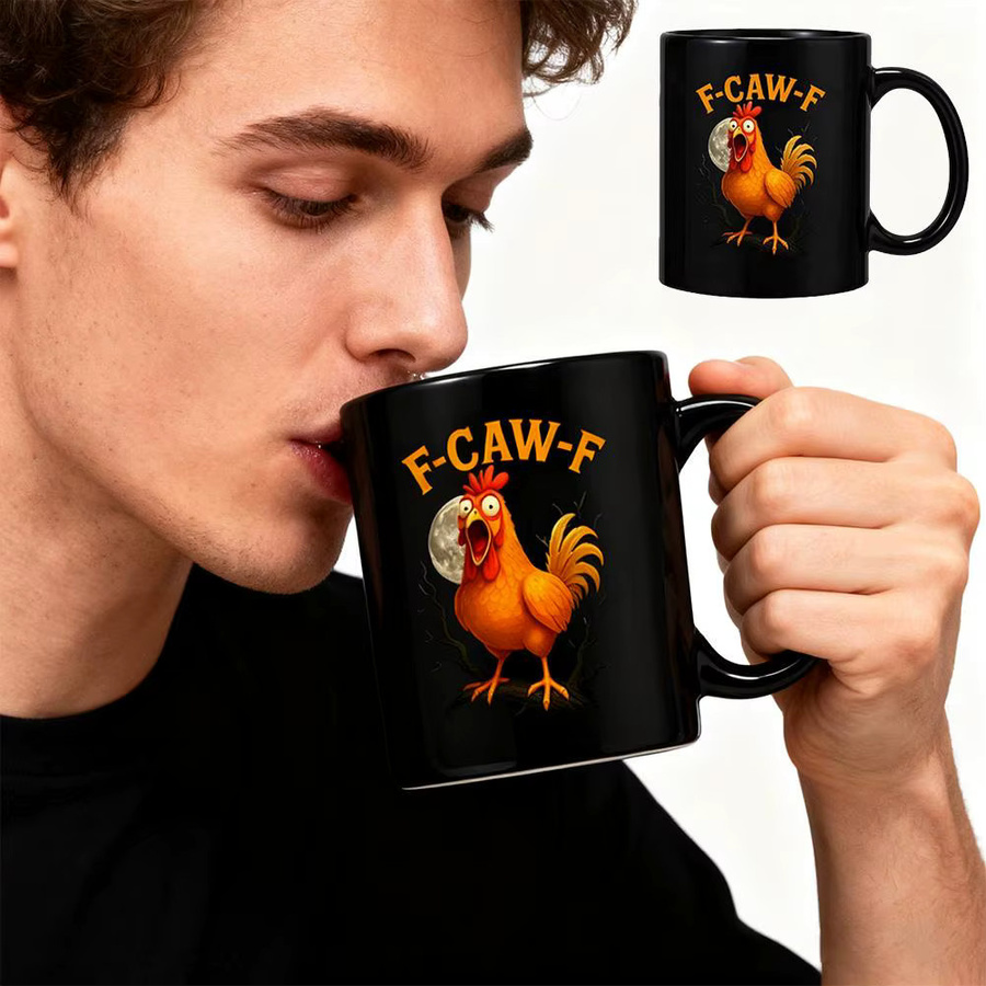 Lustige Keramiktasse KITPIPI F-Caw-F Huhn in Schwarz für Damen und Herren - Bild 3