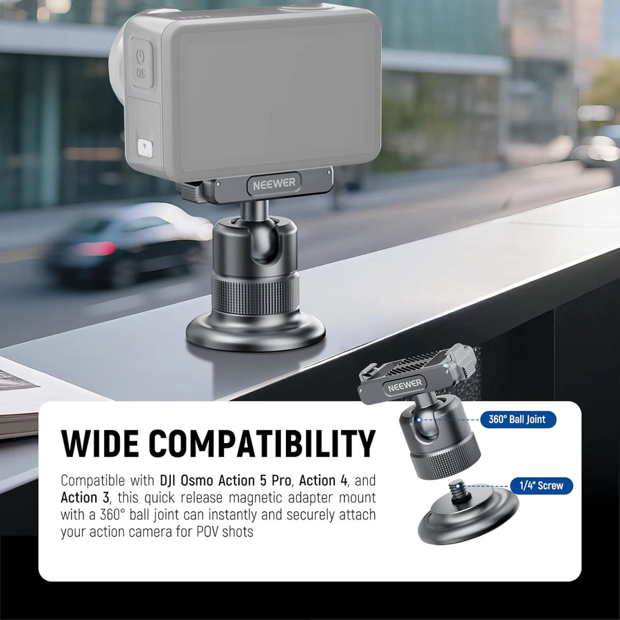 NEEWER Magnetische Kamerahalterung mit 360 Grad Adapterhalterung und Schnellverschluss für DJI Osmo Action 5 Pro, 4 und 3 - Bild 4