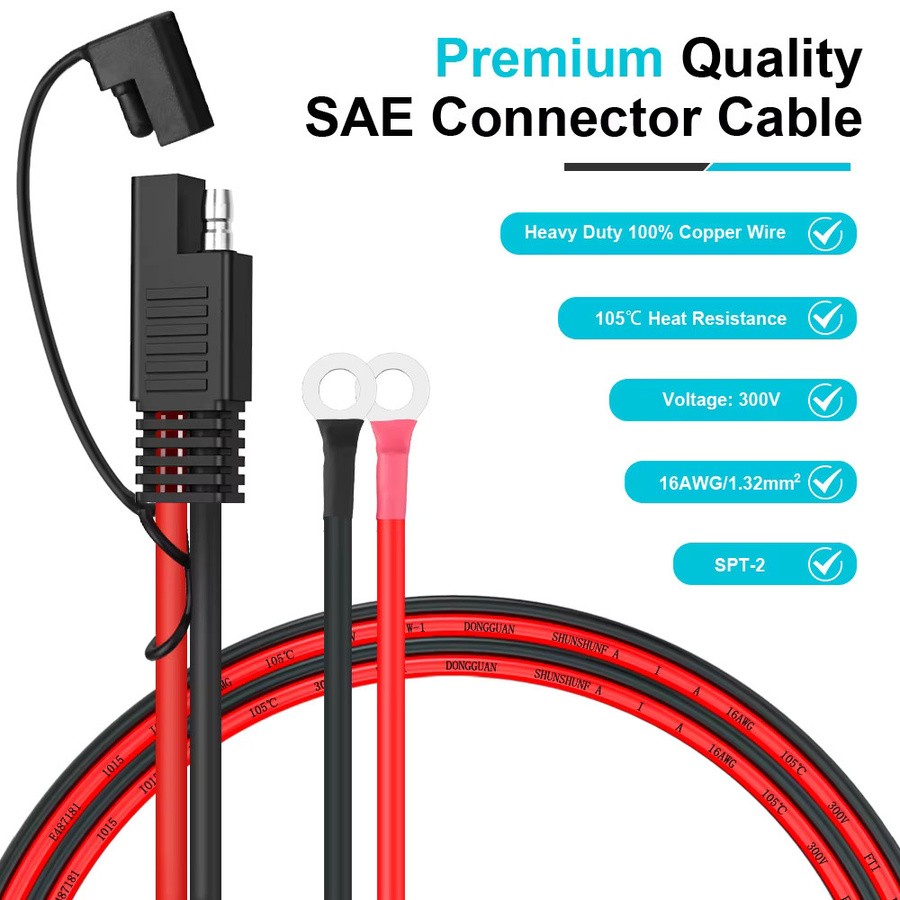 SAE Kabel Verlängerungsadapter mit Sicherung und O-Stecker, 16AWG Terminal Quick Release, Farbe: Rot - Bild 5