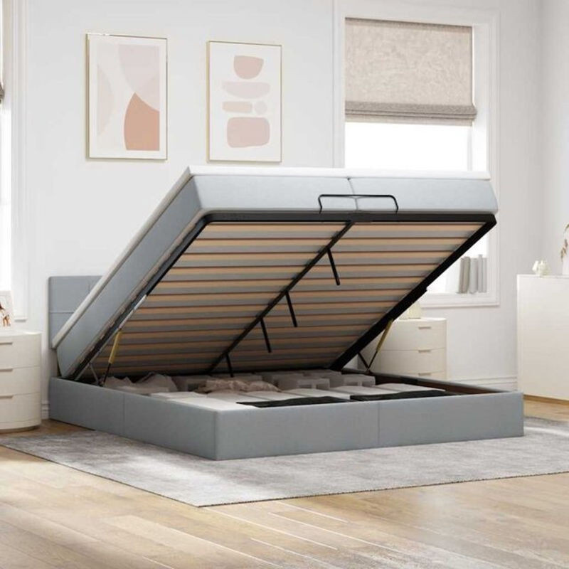 vidaxl Ottoman Polsterbett mit Matratze und LED-Beleuchtung in Grau aus Stoff, B/T/H: 200 x 203 x 88 cm - Bild 1